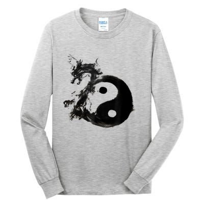 Yin Yang Dragon Water Ink Chinese Tai Chi Tall Long Sleeve T-Shirt