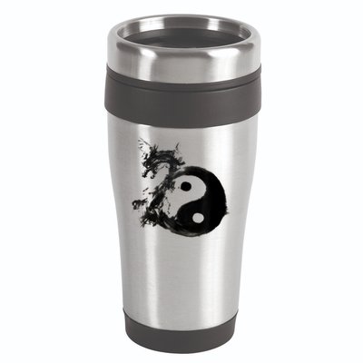 Yin Yang Dragon Water Ink Chinese Tai Chi 16oz Travel Tumbler
