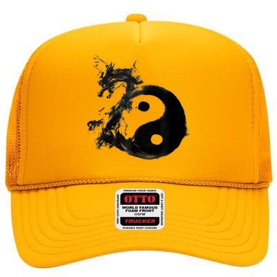 Yin Yang Dragon Water Ink Chinese Tai Chi High Crown Mesh Back Trucker Hat