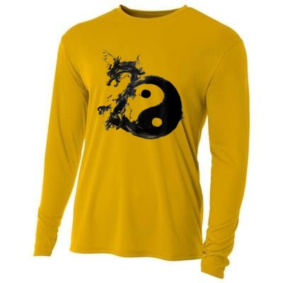 Yin Yang Dragon Water Ink Chinese Tai Chi Cooling Performance Long Sleeve Crew