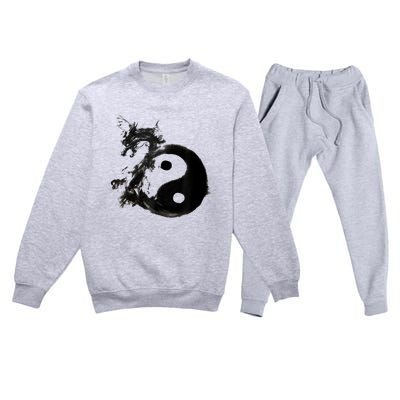 Yin Yang Dragon Water Ink Chinese Tai Chi Premium Crewneck Sweatsuit Set