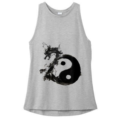 Yin Yang Dragon Water Ink Chinese Tai Chi Ladies PosiCharge Tri-Blend Wicking Tank
