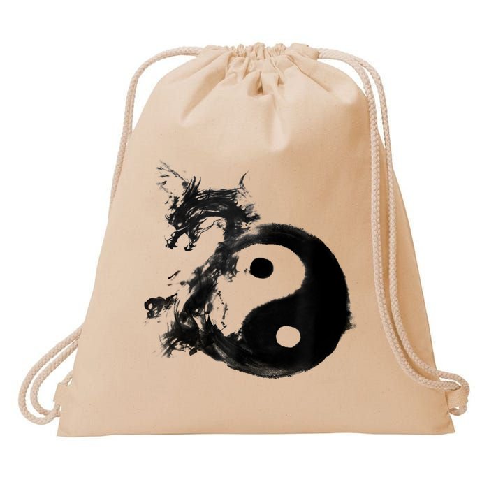 Yin Yang Dragon Water Ink Chinese Tai Chi Drawstring Bag