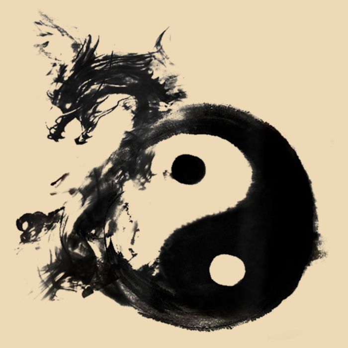 Yin Yang Dragon Water Ink Chinese Tai Chi Drawstring Bag
