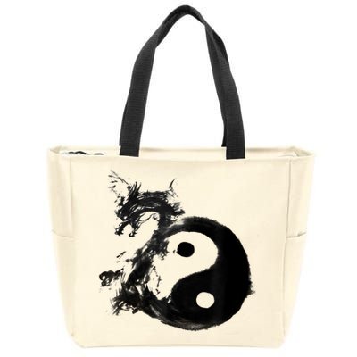 Yin Yang Dragon Water Ink Chinese Tai Chi Zip Tote Bag