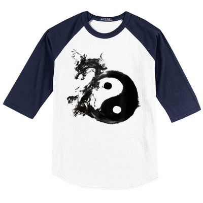 Yin Yang Dragon Water Ink Chinese Tai Chi Baseball Sleeve Shirt