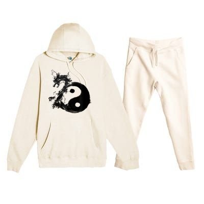 Yin Yang Dragon Water Ink Chinese Tai Chi Premium Hooded Sweatsuit Set