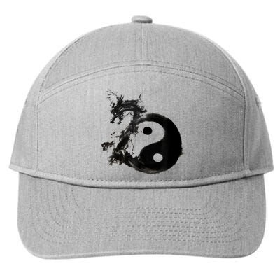 Yin Yang Dragon Water Ink Chinese Tai Chi 7-Panel Snapback Hat