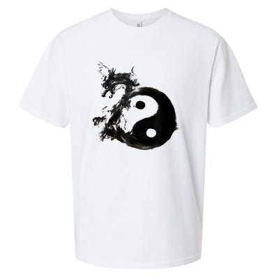 Yin Yang Dragon Water Ink Chinese Tai Chi Sueded Cloud Jersey T-Shirt