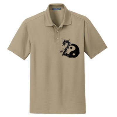 Yin Yang Dragon Water Ink Chinese Tai Chi Dry Zone Grid Polo