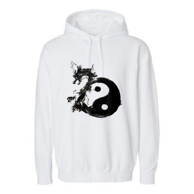 Yin Yang Dragon Water Ink Chinese Tai Chi Garment-Dyed Fleece Hoodie