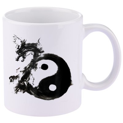 Yin Yang Dragon Water Ink Chinese Tai Chi 11oz C Handle Ceramic Mug