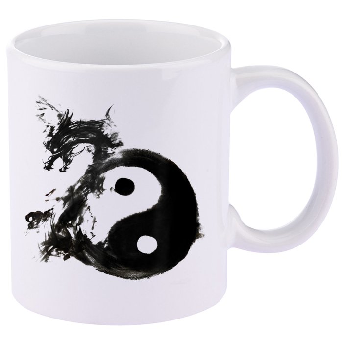 Yin Yang Dragon Water Ink Chinese Tai Chi 11oz C Handle Ceramic Mug