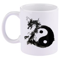 Yin Yang Dragon Water Ink Chinese Tai Chi 11oz C Handle Ceramic Mug