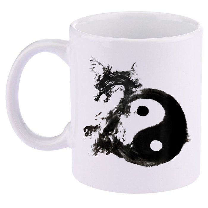 Yin Yang Dragon Water Ink Chinese Tai Chi 11oz C Handle Ceramic Mug