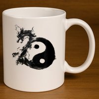 Yin Yang Dragon Water Ink Chinese Tai Chi 11oz C Handle Ceramic Mug