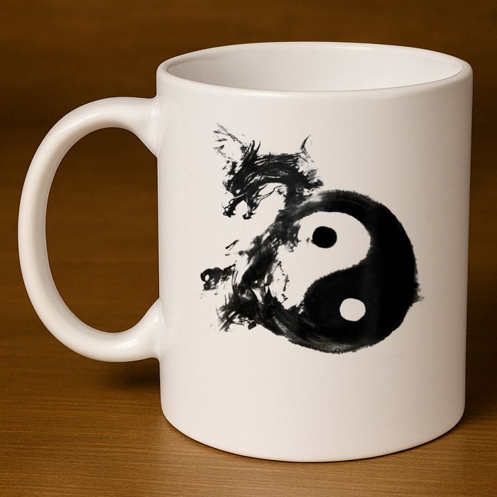 Yin Yang Dragon Water Ink Chinese Tai Chi 11oz C Handle Ceramic Mug