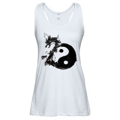 Yin Yang Dragon Water Ink Chinese Tai Chi Ladies Essential Flowy Tank