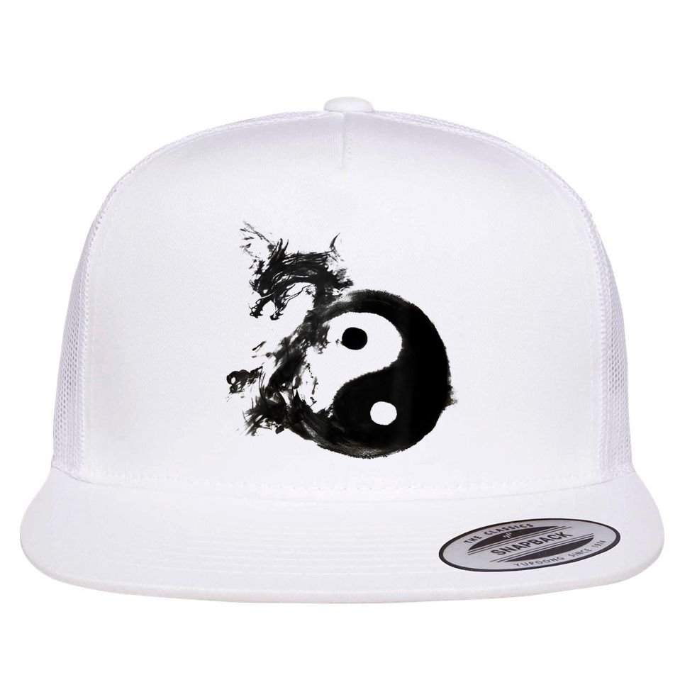 Yin Yang Dragon Water Ink Chinese Tai Chi Flat Bill Trucker Hat