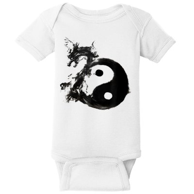 Yin Yang Dragon Water Ink Chinese Tai Chi Baby Bodysuit