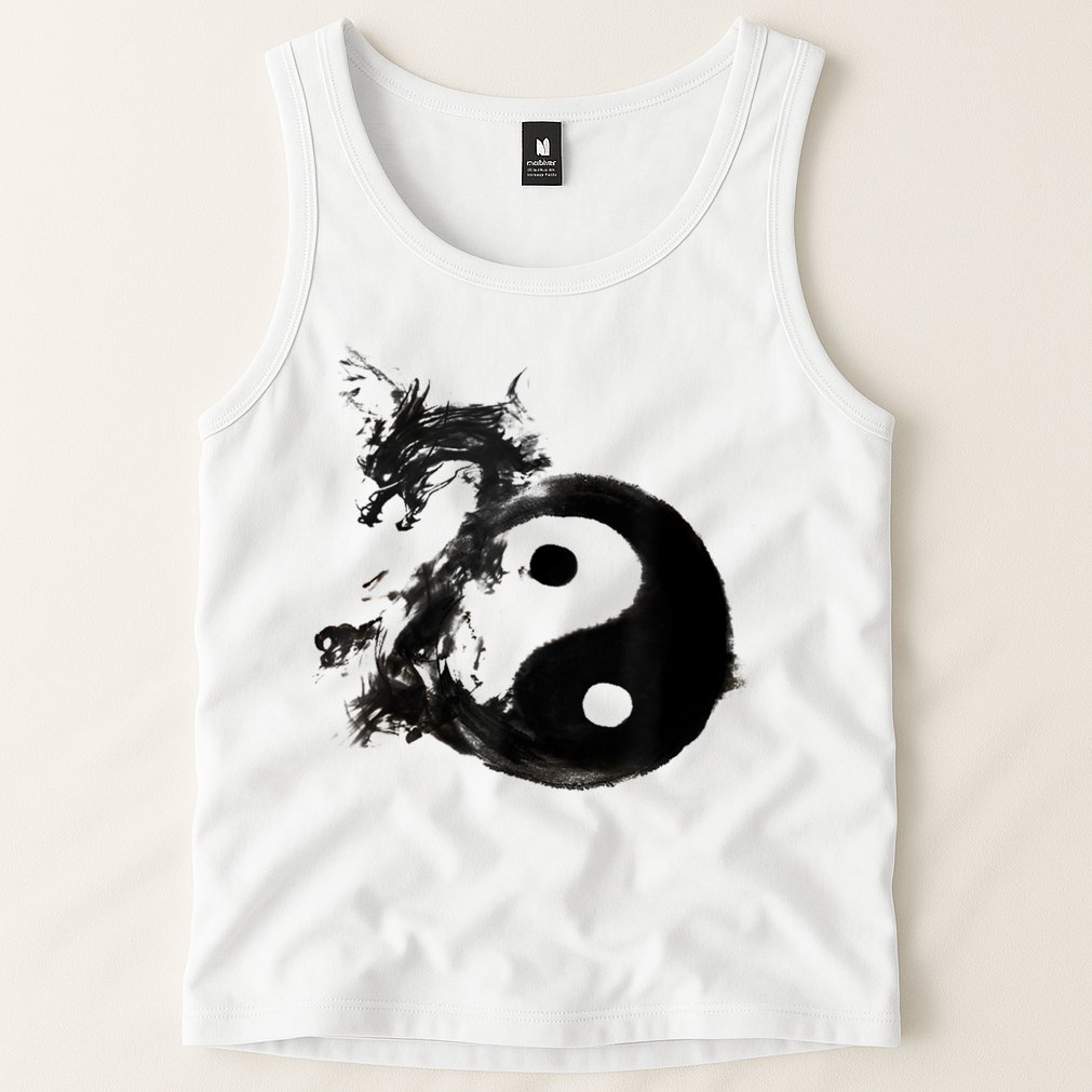 Yin Yang Dragon Water Ink Chinese Tai Chi Tank Top
