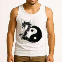 Yin Yang Dragon Water Ink Chinese Tai Chi Tank Top