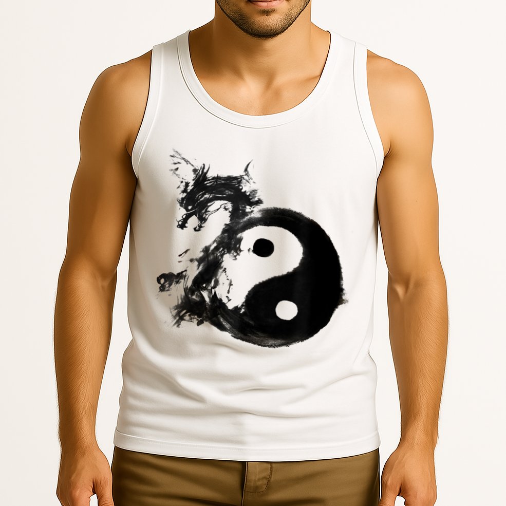 Yin Yang Dragon Water Ink Chinese Tai Chi Tank Top