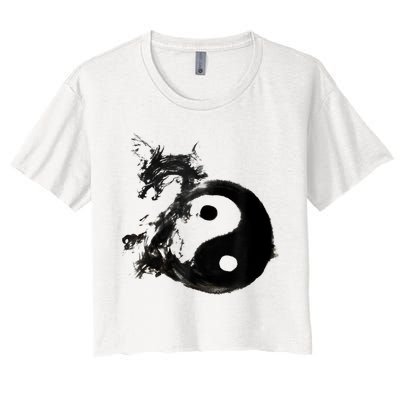 Yin Yang Dragon Water Ink Chinese Tai Chi Women's Crop Top Tee