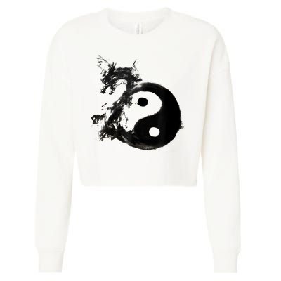 Yin Yang Dragon Water Ink Chinese Tai Chi Cropped Pullover Crew