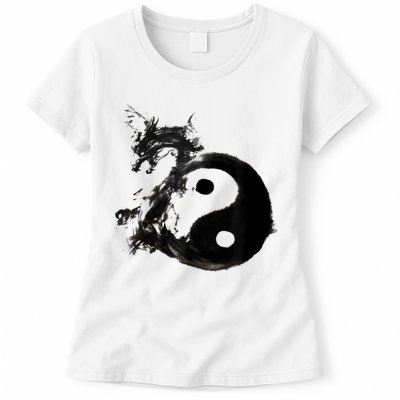 Yin Yang Dragon Water Ink Chinese Tai Chi Womens T-Shirt