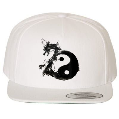Yin Yang Dragon Water Ink Chinese Tai Chi Wool Snapback Cap
