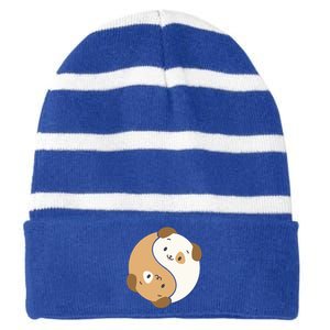 Yin Yang Dogs Cute Kawaii Dog Lover Yoga Gift Cute Gift Striped Beanie with Solid Band