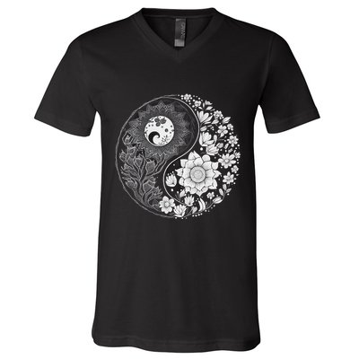 Yin Yang Lotus Mandala Graphic Tees For Men Women V-Neck T-Shirt