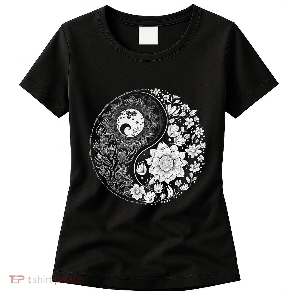 Yin Yang Lotus Mandala Graphic Tees For Men Women Womens T-Shirt