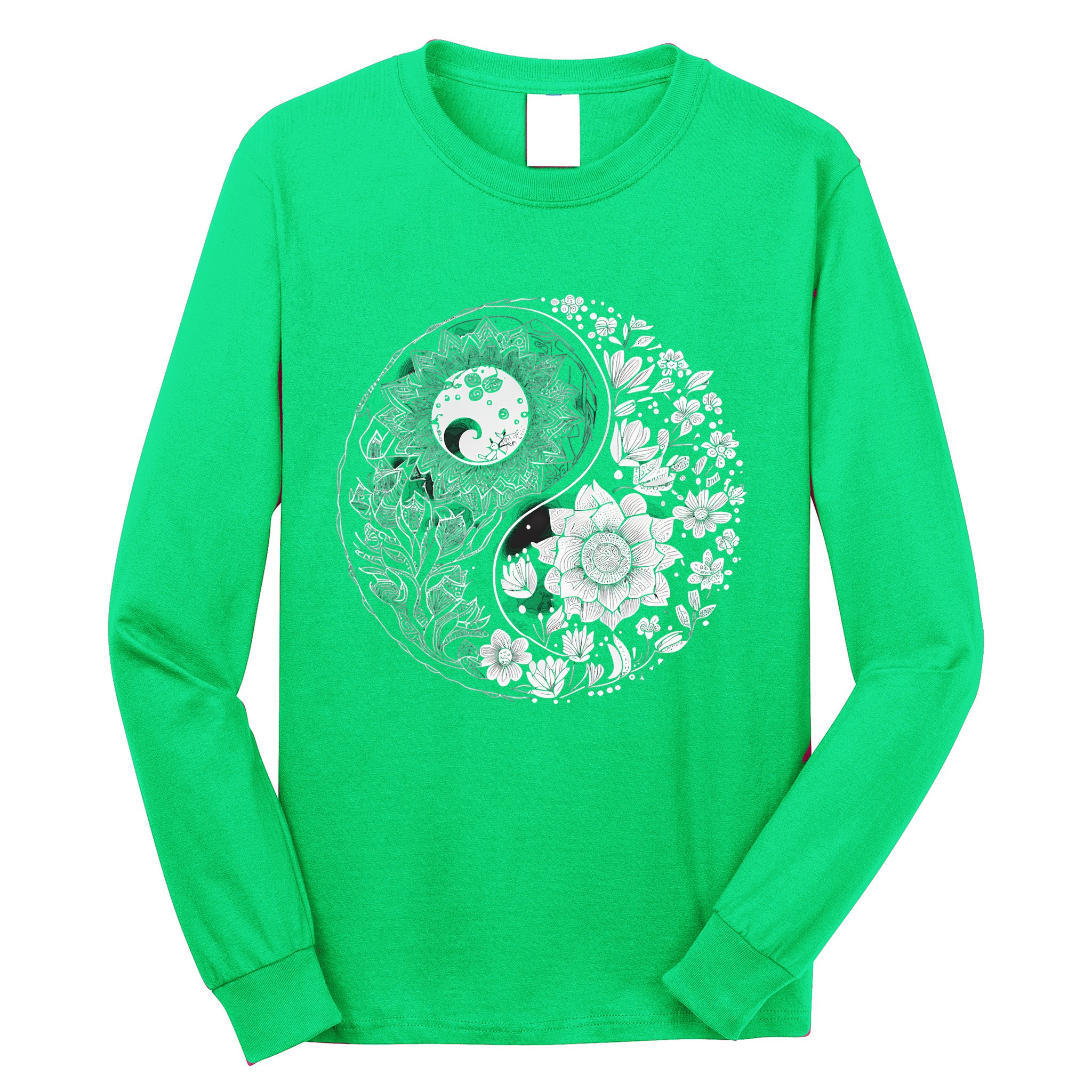 Yin Yang Lotus Mandala Graphic Tees For Men Women Long Sleeve Shirt