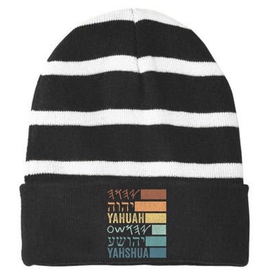 Yahuah Yahshua Names In Paleo Hebrew Striped Beanie with Solid Band