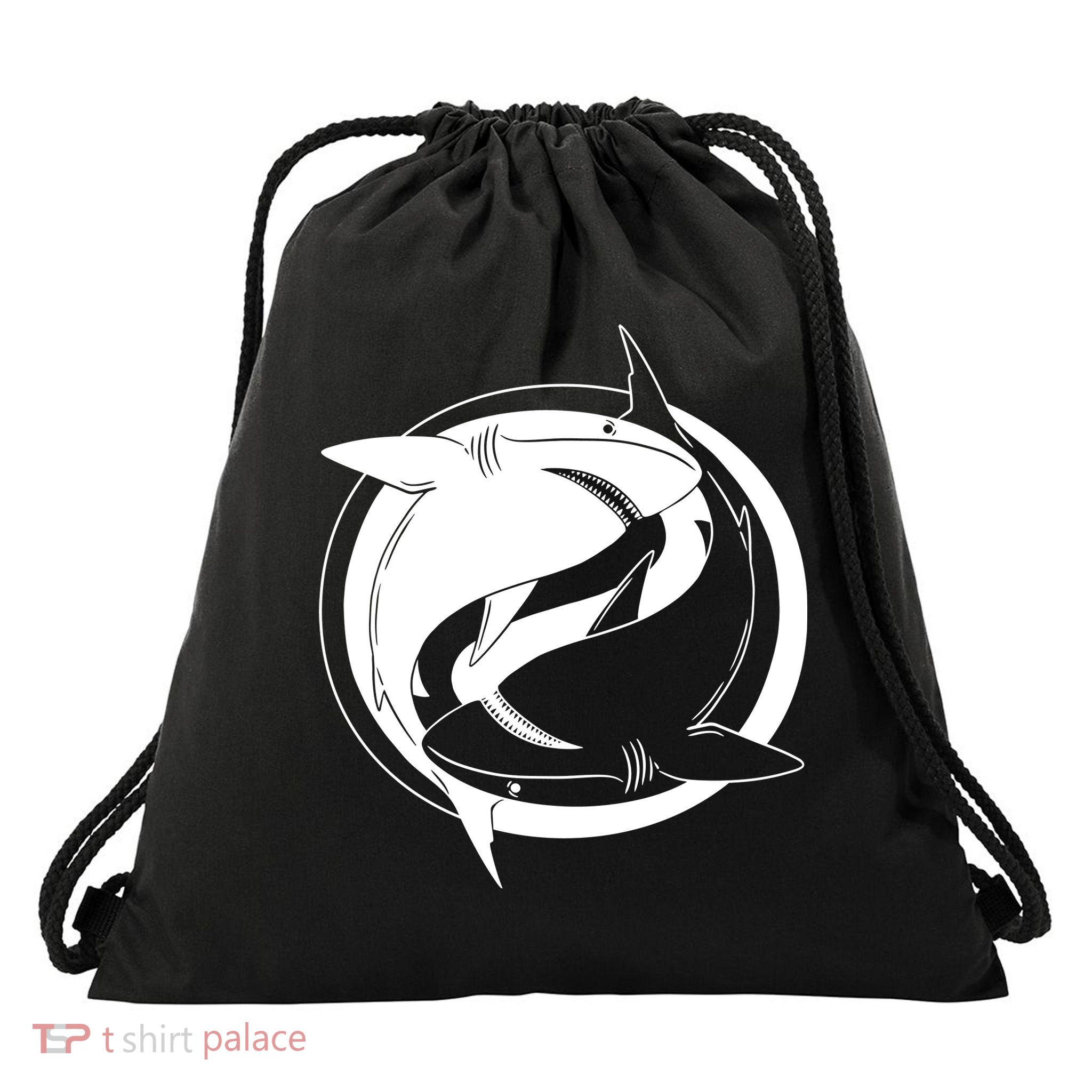 Ying Yang Shark Drawstring Bag
