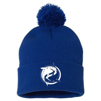 Ying Yang Shark Pom Pom 12in Knit Beanie