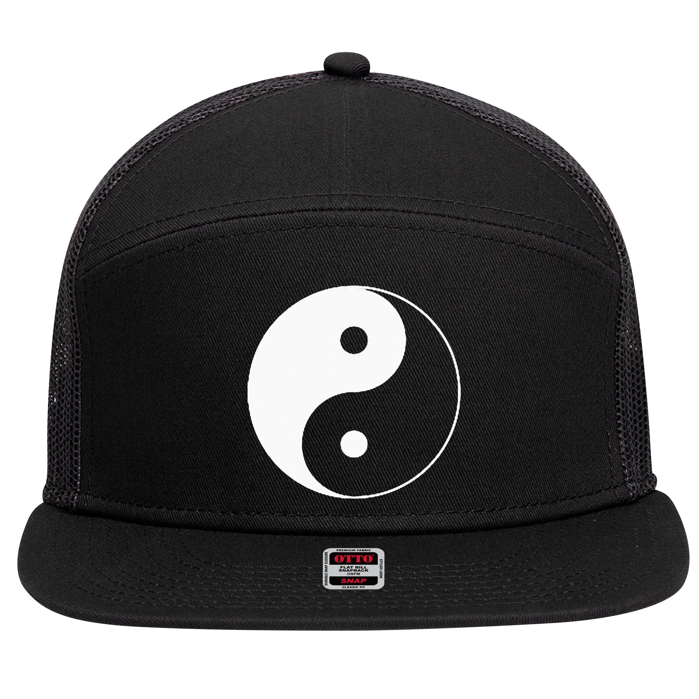 Yin Yang Symbol Taoism Chinese East Asian Philosophy 7 Panel Mesh Trucker Snapback Hat