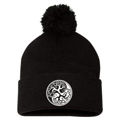 Yin Yang Tree Of Life Pom Pom 12in Knit Beanie