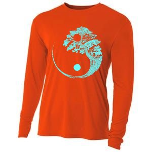 Yin Yang Turquoise Blue Bonsai Tree Japanese Buddhist Zen Gift Cooling Performance Long Sleeve Crew