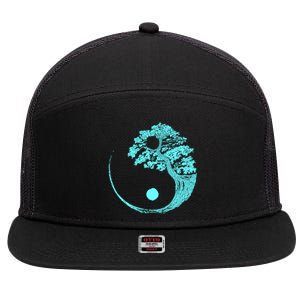 Yin Yang Turquoise Blue Bonsai Tree Japanese Buddhist Zen Gift 7 Panel Mesh Trucker Snapback Hat