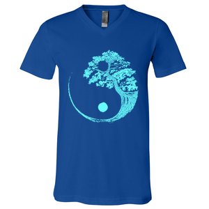 Yin Yang Turquoise Blue Bonsai Tree Japanese Buddhist Zen Gift V-Neck T-Shirt