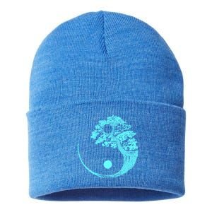 Yin Yang Turquoise Blue Bonsai Tree Japanese Buddhist Zen Gift Sustainable Knit Beanie