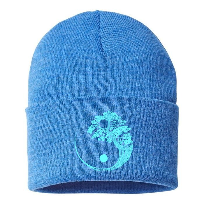 Yin Yang Turquoise Blue Bonsai Tree Japanese Buddhist Zen Gift Sustainable Knit Beanie