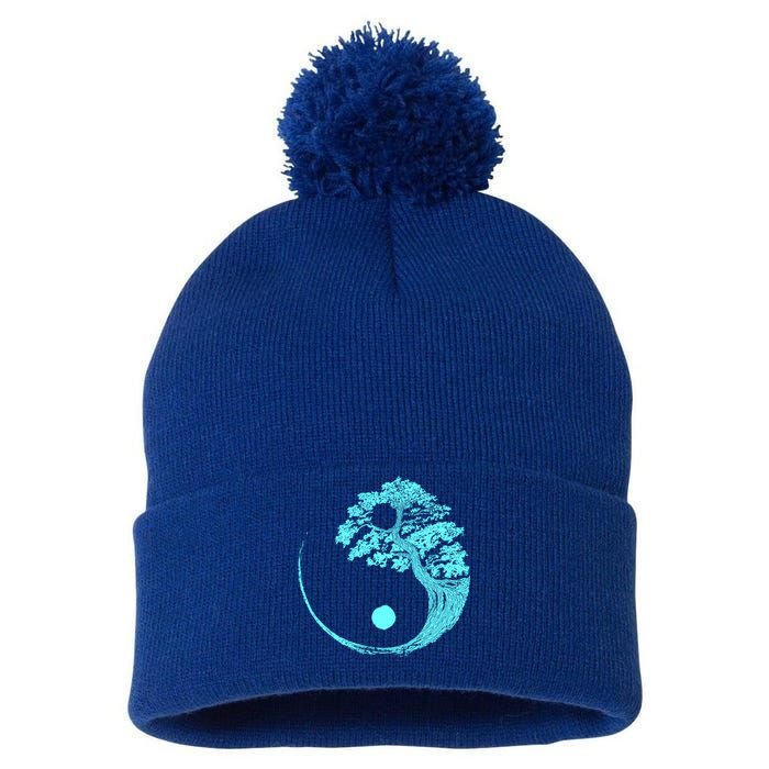 Yin Yang Turquoise Blue Bonsai Tree Japanese Buddhist Zen Gift Pom Pom 12in Knit Beanie