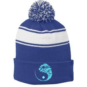 Yin Yang Turquoise Blue Bonsai Tree Japanese Buddhist Zen Gift Stripe Pom Pom Beanie