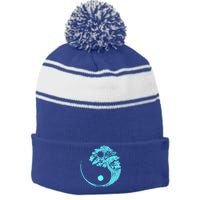 Yin Yang Turquoise Blue Bonsai Tree Japanese Buddhist Zen Gift Stripe Pom Pom Beanie