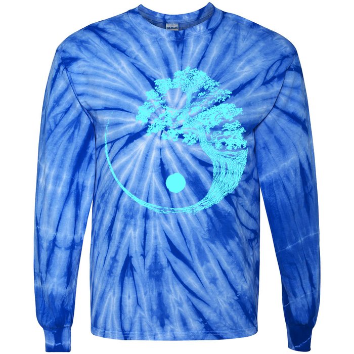 Yin Yang Turquoise Blue Bonsai Tree Japanese Buddhist Zen Gift Tie-Dye Long Sleeve Shirt