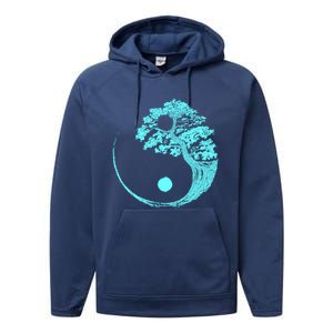 Yin Yang Turquoise Blue Bonsai Tree Japanese Buddhist Zen Gift Performance Fleece Hoodie